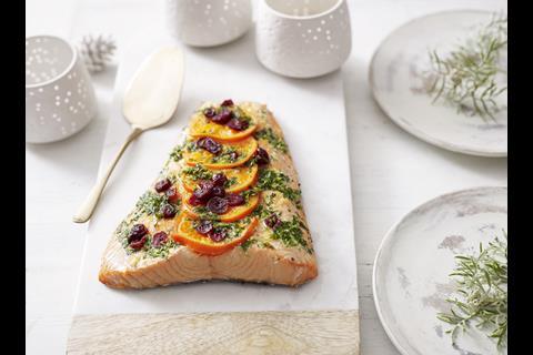 Waitrose clementine and cranberry glazed salmon side